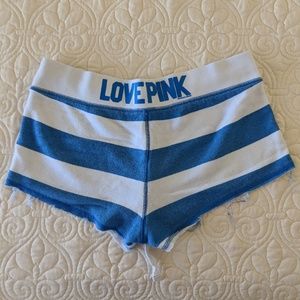 Blue and White Striped Shorts VS LOVE Pink